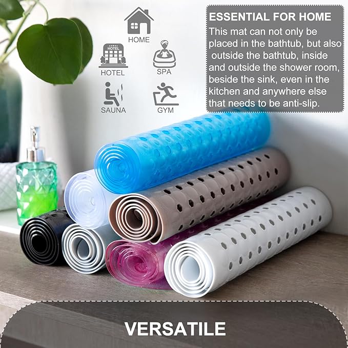 TEESHLY Bath Tub Shower Mat, Non Slip Bathtub Floor Liner Mats with Suction Cups and Drain Holes, Machine Washable Bathmat for Bathroom Floor Safety, 40 x 16 Inch, Clear Burgundy