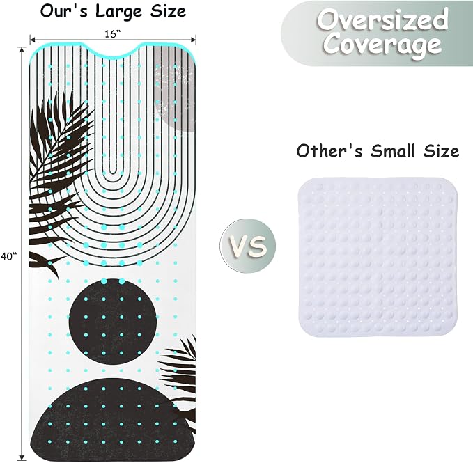 Bathtub Mat Non Slip, Bohemia Extra Long Bath tub Mat Shower Floor Mat with Suction Cups and Drain Holes for Adults Kids Elderly 40 X 16 Inch