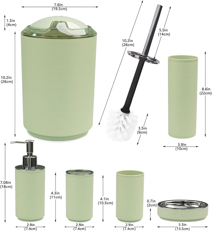 CERBIOR Bathroom Accessories Set Bath Ensemble Includes Soap Dispenser, Toothbrush Holder, Toothbrush Cup, Soap Dish for Decorative Countertop and Housewarming Gift (Apple Green)