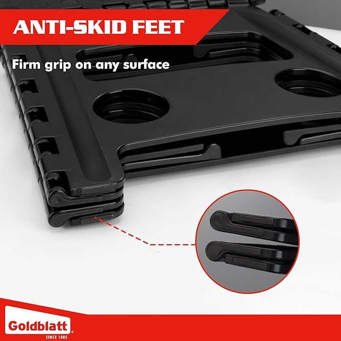 Goldblatt 12.5" Folding Step Stool 1-Pack for Adults and Kids, Lightweight Heavy-Duty Plastic Portable Foldable Stool with Non-Slip Top and Anti-Skid Feet, 300 lbs Capacity, Kitchen & Bathroom, Black
