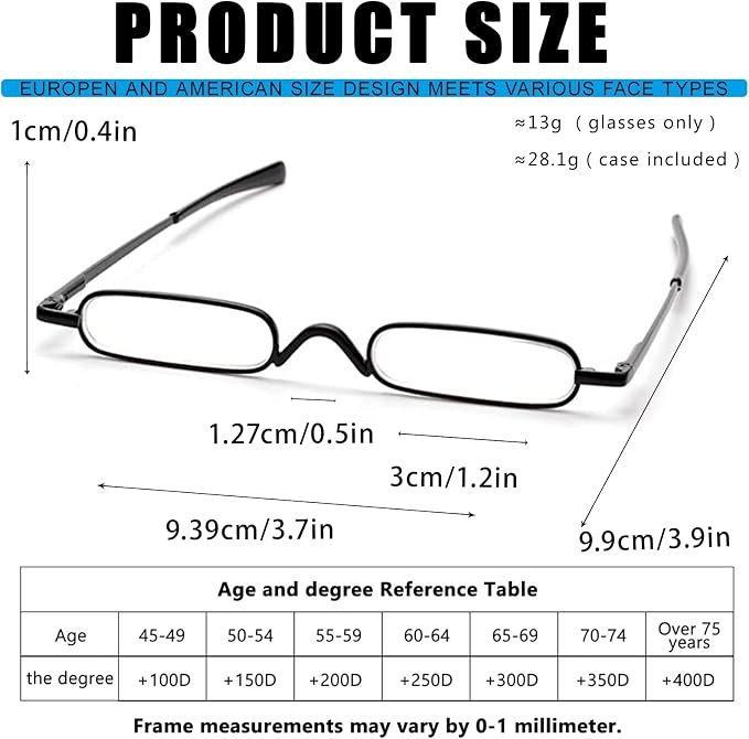 Viseng Slim Mini Metal Reading Glasses Compact Lightweight Portable Readers with Glasses Case for Reading Case,Black+Gray+2.0