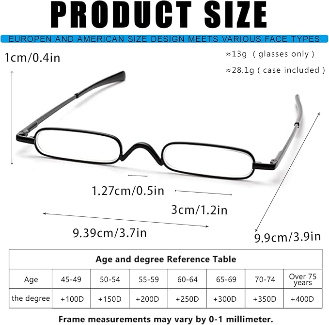 Viseng Slim Mini Metal Reading Glasses Compact Lightweight Portable Readers with Glasses Case for Reading Case,Black+Gray+3.0