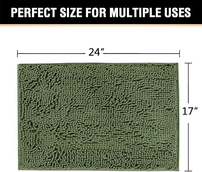 H.VERSAILTEX Bath Mat Bathroom Rug Bath Rugs for Bathroom Non Slip Bath Mats Extra Thick Chenille Rug 17" x 24" Absorbent Soft Shaggy Washable Dry Fast Plush Rugs for Bathtubs - Loden