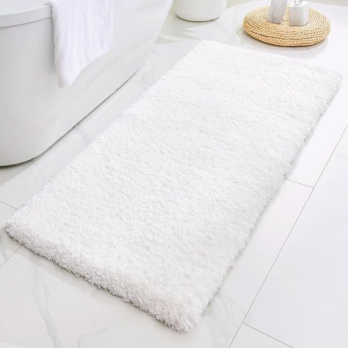 Disolla White Bathroom Rug 24x48 - Non-Slip Plush Thick Bath Mat, Highly Absorbent & Ultra Soft Fluffy Floor Mat, Machine Washable for Shower and Tub