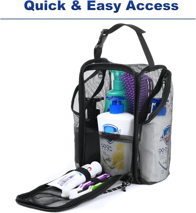 Cosmos Mesh Shower Caddy Toiletry Organizer Hanging Shower Tote Bag, Quick Dry Shower Organizer Portable Bath Bag with Durable Zippers & Side Pockets for Travel, Gym, Swimming, Beach and Camp