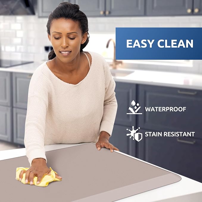 KitchenClouds Kitchen Mat Cushioned Anti Fatigue Rug 20"x39" Water Resistant, Non Slip, Standing and Comfort Desk/Floor Mats for House Sink Office (Khaki)