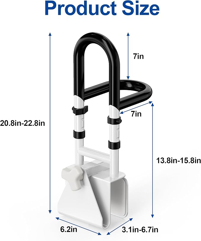 Adjustable Bathtub Safety Rail with Double Grip, 14–18 Inch Height Shower Grab Bar for Seniors, Elderly & Disabled, Non-Slip Tub Side Bar Clamp for Bathroom Support