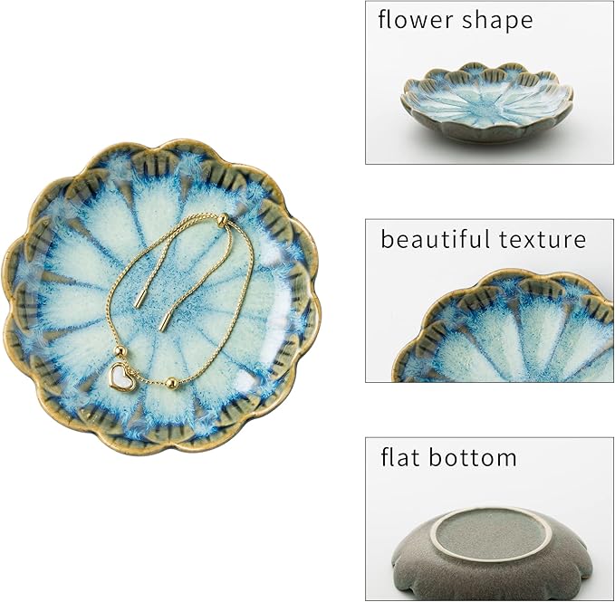 BEUNAIZER Jewelry Dish Tray, Ring Dish, Ceramic Trinket Tray, Key Bowl, Decorative Plate, for Friends Sisters Daughter Mother