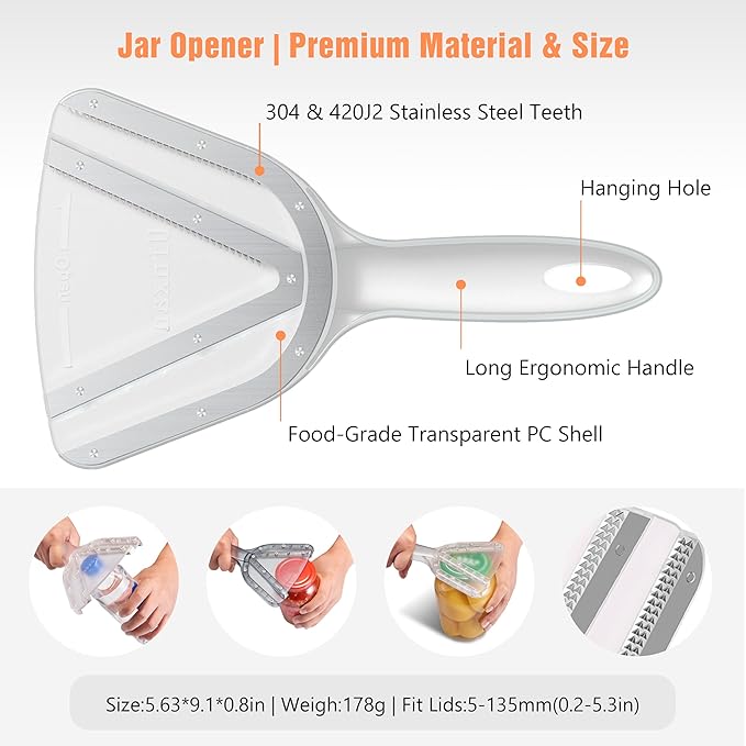 Uinxan Jar Opener for Weak Hands & Seniors with Arthritis - Handheld Manual | Effortlessly Opens Stubborn Screw Lids & Bottle Caps. 304 Stainless Steel. Durable. Patented Kitchen Gadget (Pink)