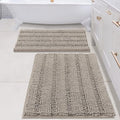 H.VERSAILTEX 2 Piece Bathroom Set - Super Absorbent Chenille Striped Bath Mats, Non Skid, Machine Washable (Taupe, 24 x 36 Plus 20 x 32 Inches)