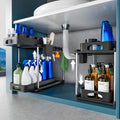 VERIFOST 2 Pack Under Sink Organizer, 2 Tier Under Sink Organizers and Storage for Kitchen Bathroom, Height Adjustable Cabinet Organizer with Two Slide-Out Drawers,Black