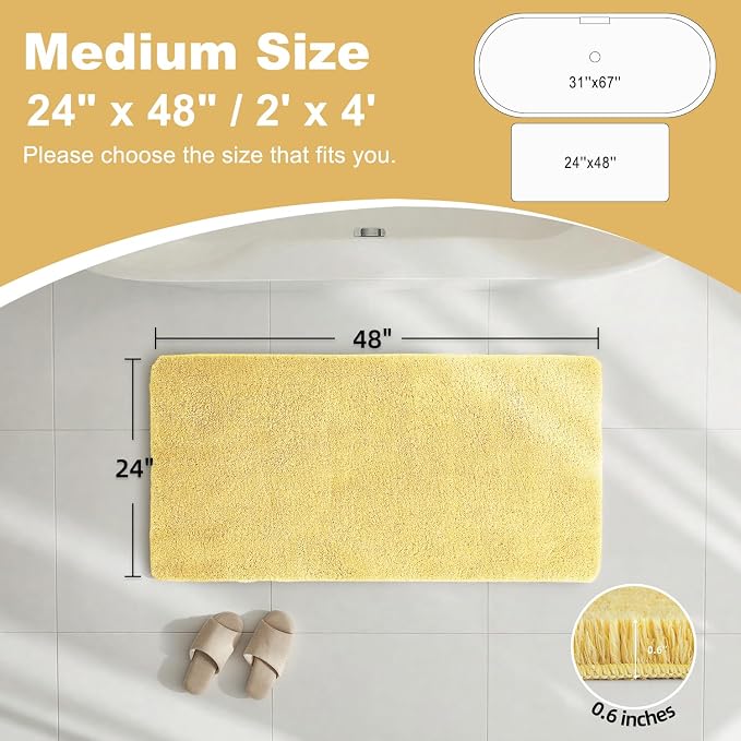 TYUU Yellow Bathroom Rugs, Ultra Soft Bath Rugs Non Slip Washable, Super Absorbent Quick Dry Bath Mat with Rubber Backing for Bathroom Floor, Shower, or Sink, Yellow 24" x 48"