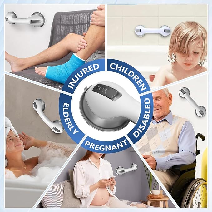 Grab Bars for Showers and Bathtubs 2 Pack, Yenisyea Suction Cup Shower Handles for Elderly and Seniors, Heavy Duty Shower Safety Bars for Bathroom Removable No Drill, 12 Inch