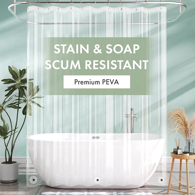 AmazerBath Shower Curtain Liner 80 Inches Long with 3 Magnets, 72x80 Clear Shower Curtain Liner Tall, Waterproof Plastic Shower Liner, Lightweight PEVA Shower Curtain with 12 Rustproof Metal Grommets