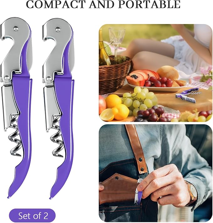 HYZ 2-Pack Wine Opener Waiter Corkscrew, Professional Wine Key for Servers, Bartender with Foil Cutter, Manual Wine Bottle Opener Double Hinged (Lupine)