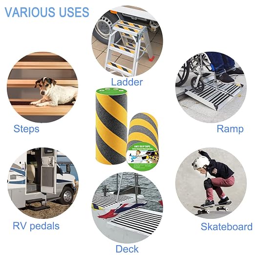 Yorwe Anti Slip Tape, High Traction, Strong Grip Abrasive, Not Easy Leaving Adhesive Residue, Indoor & Outdoor (12" Width x 190" Long, Black/Yellow)