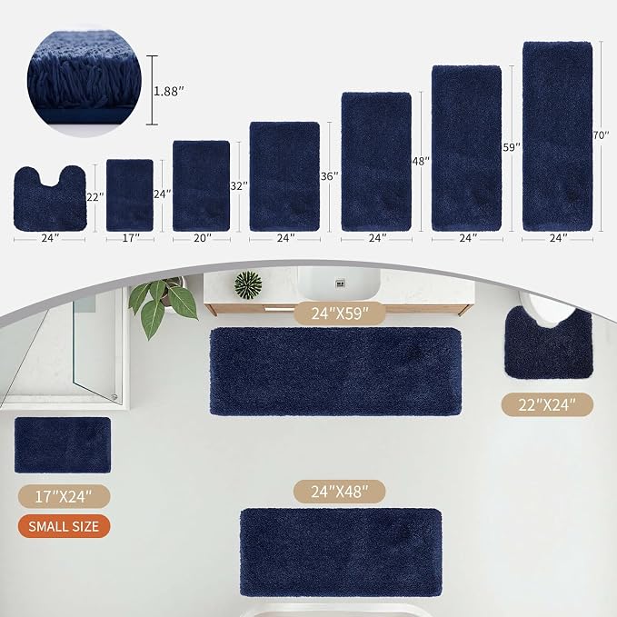 Disolla Toilet Mat 22x24 Navy - Non Slip Fluffy U-Shaped Contour Rug, Ultra-Soft Plush Toilet Floor Mat, Absorbent & Machine Washable