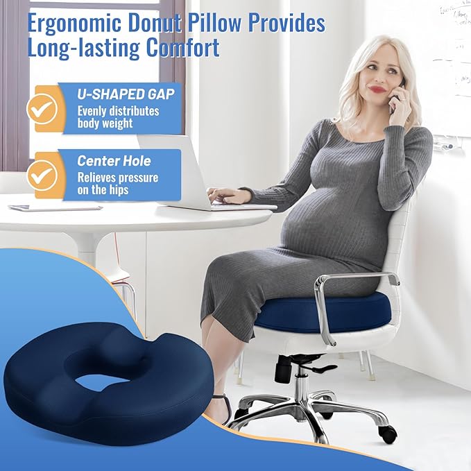 CloudBliss Donut Pillow Stadium Seat Cushion for Tailbone Pain Relief and Hemorrhoids, Memory Foam Seat Chair Cushion, Portable Seat Cushions for Bleachers, Car, Home & Office