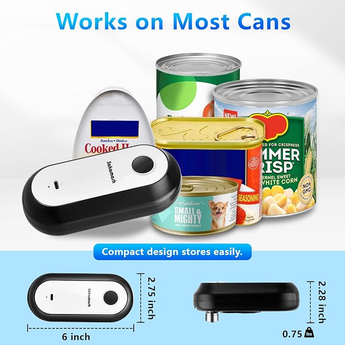 SAKAMOSH Electric Can Opener for Seniors Auto Stop, Hands Free Rechargeable Can Openers with Smooth Edge, One Touch Operation, Automatic Opener for Kitchen, Ideal Choice for Mom, Elderly
