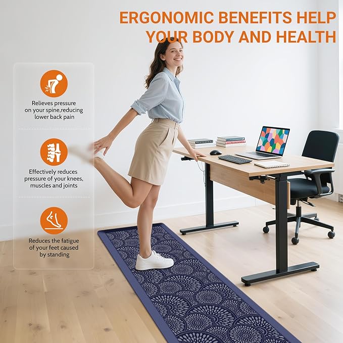 Mattitude 4/5 Inch Kitchen Mat, 20x46in Heavy Duty Ergonomic Comfort Foam Standing Desk Mat, Waterproof Non-Slip Standing Mats and Rugs for Kitchen, Office, Black
