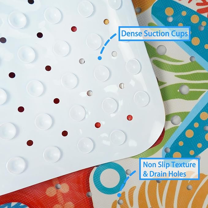 Ocean Bathtub Mat Non Slip, Cute Baby Bath Mat for Tub Rubber Tub Mat, Starfish Seashells Toddler Kids Bath Mats for Bathroom Anti Slip Shower Mat with Suction and Drain Holes Machine Washable,40″x16″