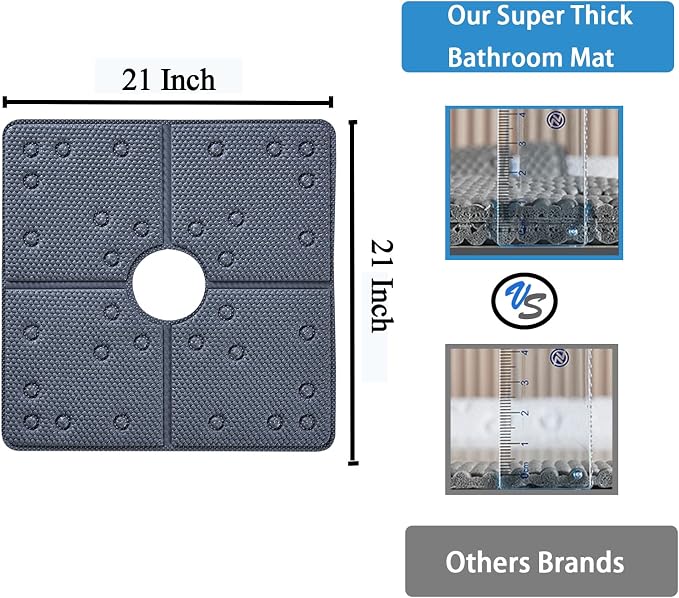 Webos Bathtub Mat Non Slip: Soft Safety Foam Bath & Shower Mat for Tub Suitable for Families 21 X 21Inch with Drain Holes and Suction Cups Massage Tub & Shower Mat for Bathroom (Dark Grey)