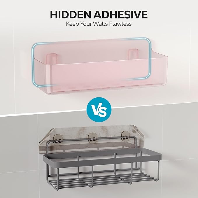 Nieifi Adhesive Wall Shelf, Shower Shelves, Shower Organizer for Bathroom Organization (Pink-Clear, 5 pieces)