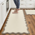 Arenarug Scalloped Kitchen Mats Rugs Sets of 2 Cushioned Anti Fatigue Floor Mat Waterproof Kitchen Rugs Non Slip Foam Comfort Standing Mat for Sink Laundry, Khaki