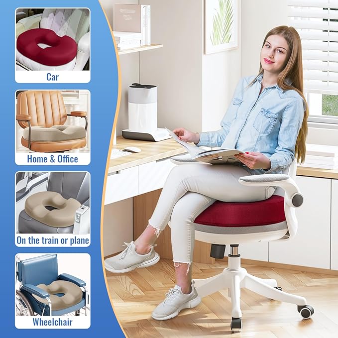 CloudBliss Donut Pillow Stadium Seat Cushion for Tailbone Pain Relief and Hemorrhoids, Memory Foam Seat Chair Cushion, Portable Seat Cushions for Bleachers, Car, Home & Office