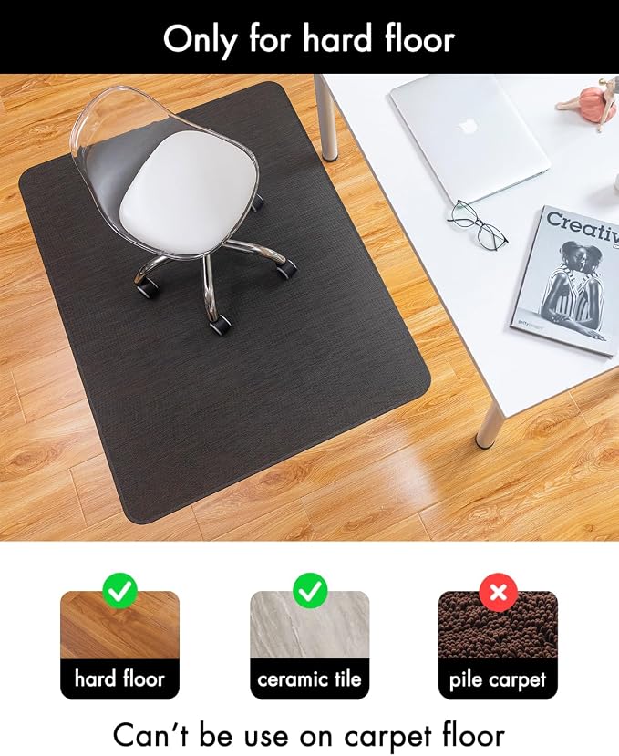 BARoyal Office Chair Mat for Hardwood Floor Under Desk Computer Rolling Chair Mat for Wood/Tile Floor Non-Slip Heavy Duty Desk Rug PVC Plastic Hard Floor Protector 46"x 60" (Espresso)
