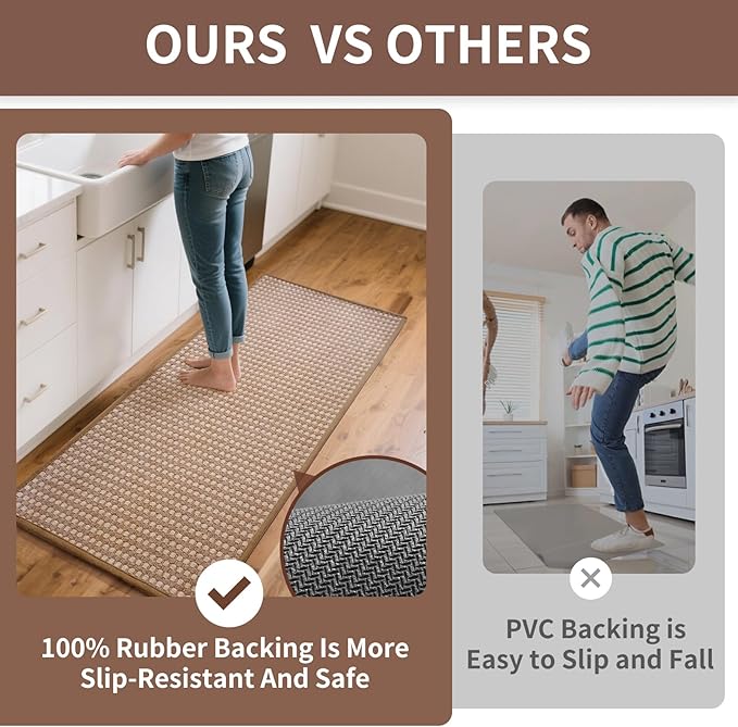 YDKGL Kitchen Rugs Mat Non Slip Washable, Super Absorbent Kitchen Mats for Floor, Rubber Backing Soft Braided Standing Floor Mats Sink Mat Runner Rug, Easy to Clean and Maintain, Brown 17"x30"