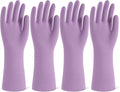 Rubber Cleaning Gloves for Dishwashing, 4 Pairs Reusable Kitchen Gloves for Washing Dishes and Household Cleaning, Purple Dish Gloves with Flocked Lining and Non-Slip Grip, Pefect for Woman Men - S
