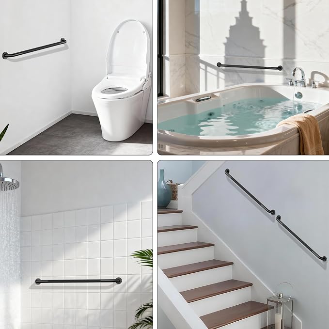 Black Grab Bar 40 Inch, iHansee Anti-Slip Bathroom Grab Bar w/Knurled Grip, Stainless Steel Safety Handrail for Toilet Bathtub Shower, Wall Mounted Matte Black Handicap Bars Handle for Senior Elderly