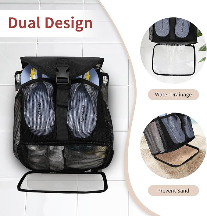 Ethereal Hanging Mesh Shower Caddy Portable for College Dorm Room Essentials, Large Capacity Shower Bag for Guys/Girls, for Beach, Swimming, Gym