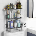 FLOLXNB Over The Toilet Storage Shelf, 3-Tier Bathroom Storage Organizer Upgrade Punch-Free Toliet Storage Shelf, Home Storage Rack with Hooks Shelf,Black