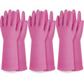 DABOGOSA Reusable Waterproof Household Dishwashing Cleaning Rubber Gloves, Non-Slip Kitchen Glove (Pink, Small (Pack of 3))