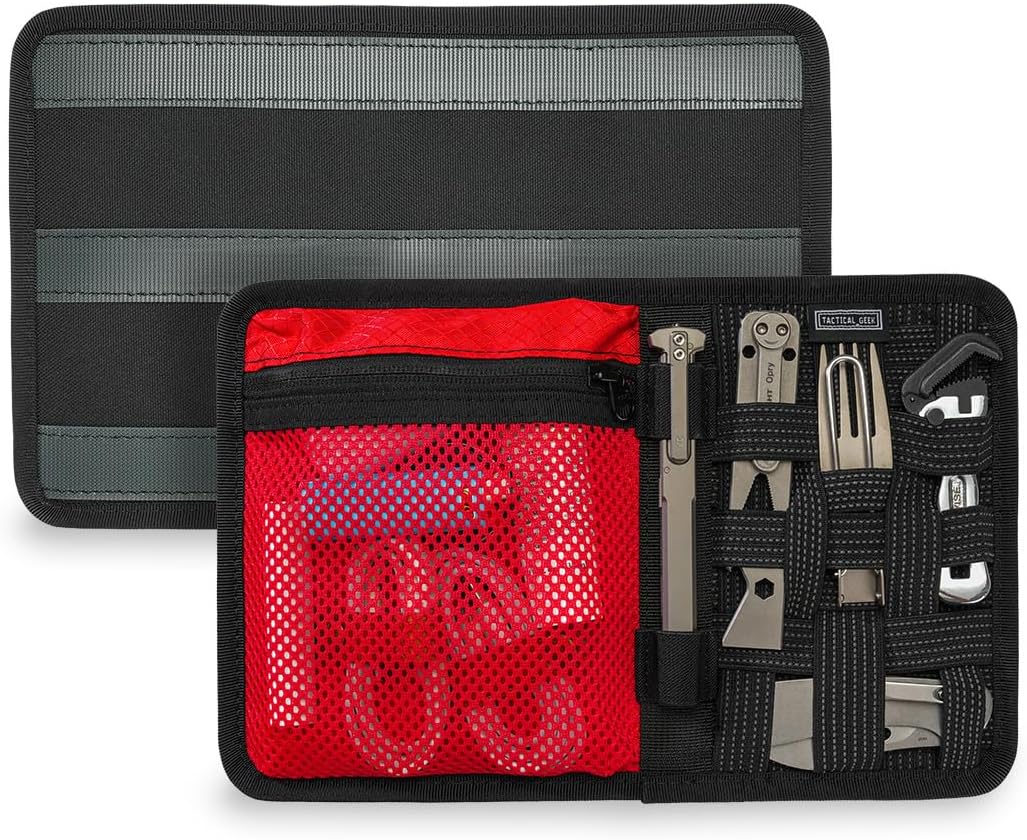 TACTICAL_GEEK EDC Organizer Board, Anti-Slip Elastic Woven Board, Utility Bag Insert Panel for Small Gear, Backpack Accessories (TCM10-Black Red)