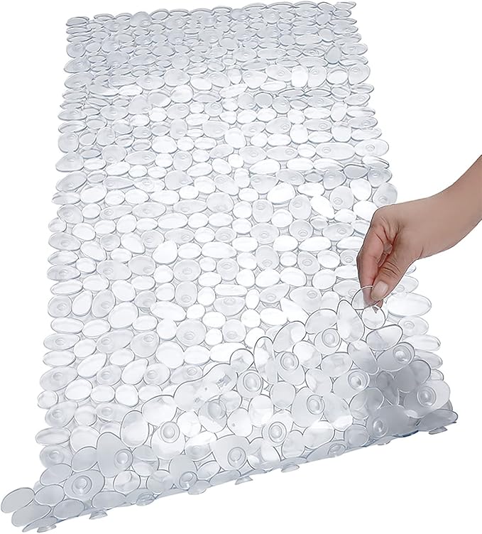 SONGZIMING Bathtub Mat Non Slip 2 Pack, 35 x 16 Inches Pebble Shower Mat with Suction Cups and Drain Holes, Bath Mat for Shower,Bathroom tub (Clear)