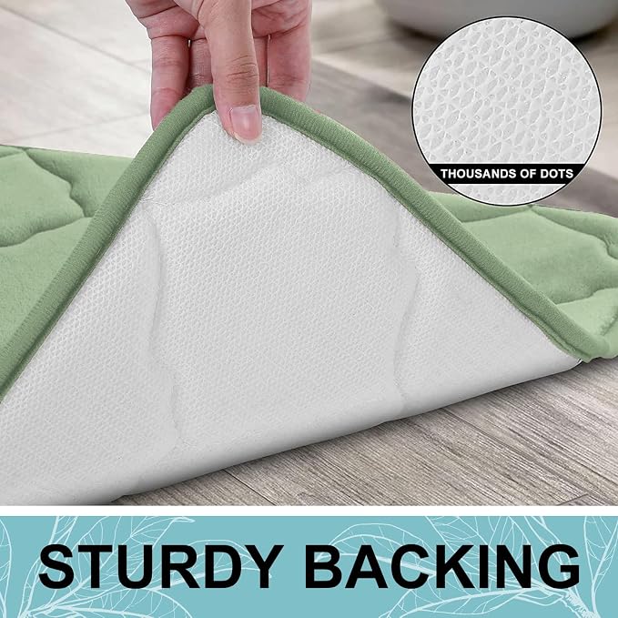 OLANLY Memory Foam Bath Mat Rug 47x24, Ultra Soft and Absorbent Bathroom Rugs, Non-Slip, Comfortable, Machine Washable Bath Carpet for Bathroom Floor, Tub Shower and Home Decor Accessories, Sage Green