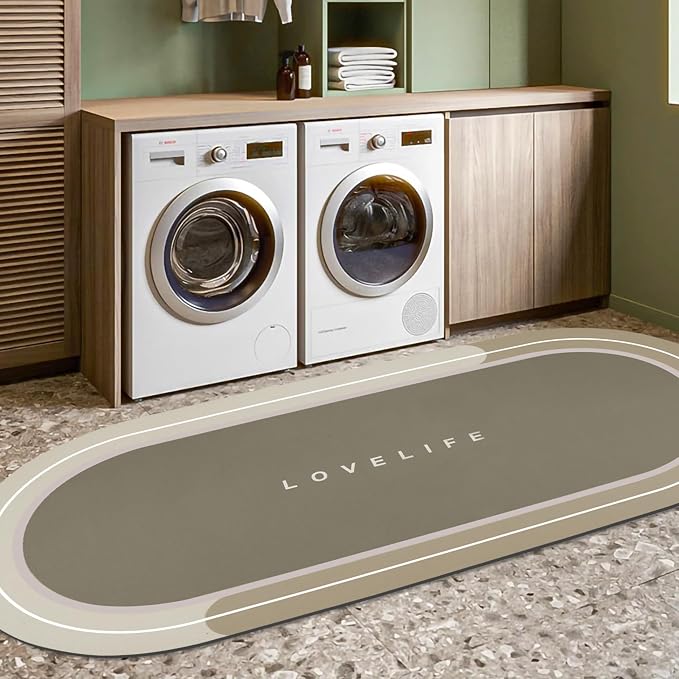 Rubber Bath mats Quick-Drying Non-Slip Bathroom mat Super Absorbent Bath mat Instant Dry Bath mat, Bathroom Rug in Front of The Kitchen Sink, Shower Room, Bathtub, Oval(Beige+17x59in)