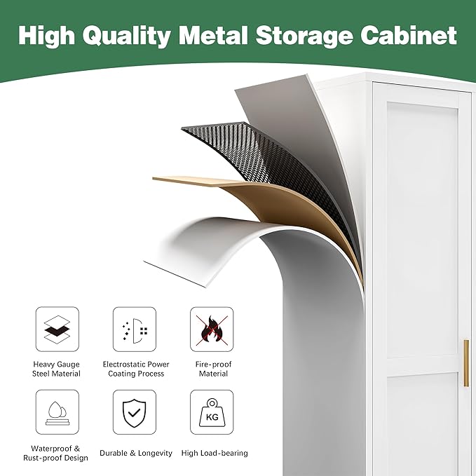 Bevivog Tall Bathroom Storage Cabinet, 67" Narrow Metal Storage Cabinets, Freestanding Tall Linen Cabinet, Slim Kitchen Pantry Cabinets with Shelves