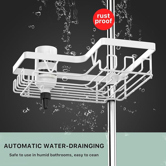 KEGII Corner Shower Caddy Tension Pole - 4-Tier Rustproof Bathroom Organizer, Floor to Ceiling Shower Caddy 25-114.2 inch, No Drilling Shower Storage Rack for Shampoo, Towels (Matte White) | Rustproof