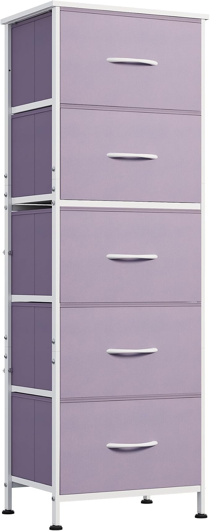 WLIVE Fabric Dresser, 5-Drawer Tall Dressers for Bedroom, Storage Dresser Organizer with Fabric Bins, Wood Top, Sturdy Steel Frame, Chest of Drawers for Closet, Hallway, Purple