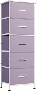 WLIVE Fabric Dresser, 5-Drawer Tall Dressers for Bedroom, Storage Dresser Organizer with Fabric Bins, Wood Top, Sturdy Steel Frame, Chest of Drawers for Closet, Hallway, Purple