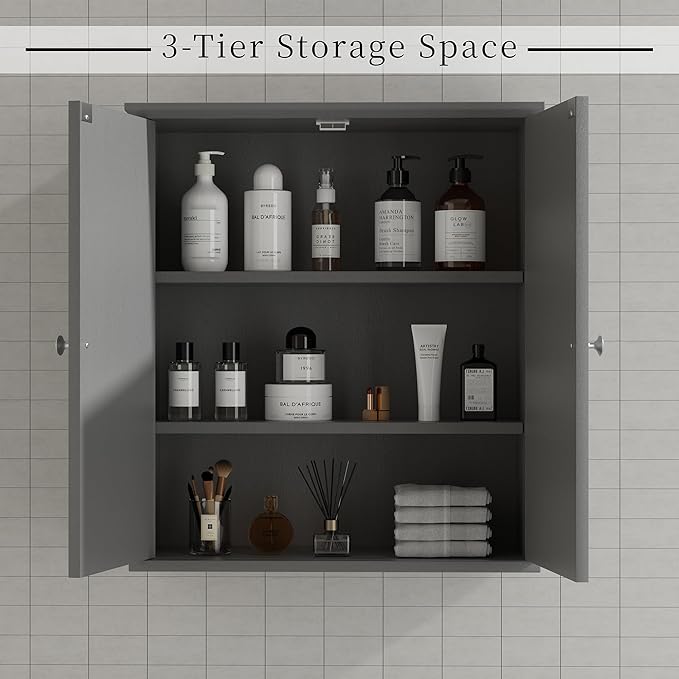 Shintenchi Bathroom Wall Medicine Cabinet with 2 Door, Bathroom Storage Organizer Over The Toilet,Space Saving Storage with 3-Tier Shelves,Gray