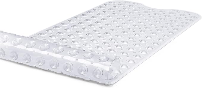 Extra-Long Non-Slip Bathtub & Shower Mat 39”x16” (Smooth/Non-Textured Tubs Only) Safe, Clean, Machine-Washable, Superior Grip&Drainage, Vinyl, Transparent Clear