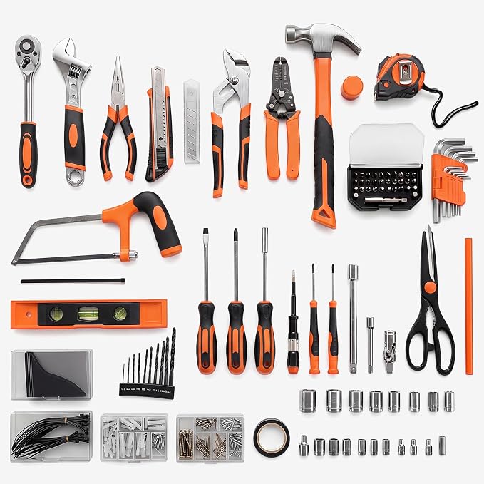 NEWBULIG 330-Piece Complete Tool Box Set, Durable Homeowners Tool Kit with Pull-Out Drawer, Versatile Home Repair Kit for Auto & Household, DIY Projects, Black-Yellow
