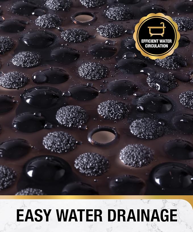 HITSLAM Non Slip Bathtub Mat, 27x15 Inch Bath Mat for Tub with Suction Cups and Drainage Holes, Machine Washable Oval Shower Mat for Kids, Seniors and Daily Use, Phthalate Free PVC, Black