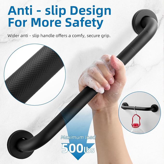 Grab Bars for Shower, Zynuhmo 2 Pack 16 Inch Anti Slip Stainless Steel Bathroom Safety Shower Grab Bar Handrails for Handicap Injury Pregnant Senior Assist Shower Handles(Matte Black, 1" Diameter)