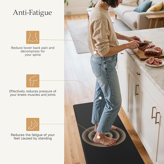 GENIMO Kitchen Mats for Floor 2PCs, Washable Anti Fatigue Mat for Cushioned, 17.3"x47"+17.3"x30", Waterproof Kitchen Rugs, Non Slip Comfort Standing Mat Rug for Home, Sink, Laundry, Black